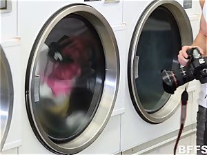 scorching chicks tear up a solo shaft in a laundrette