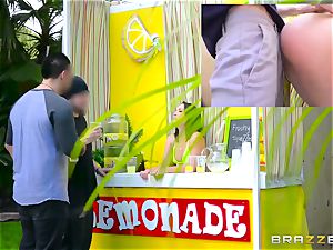 Lemonade saleswoman Kristina Rose gets her bootie smashed during the working day